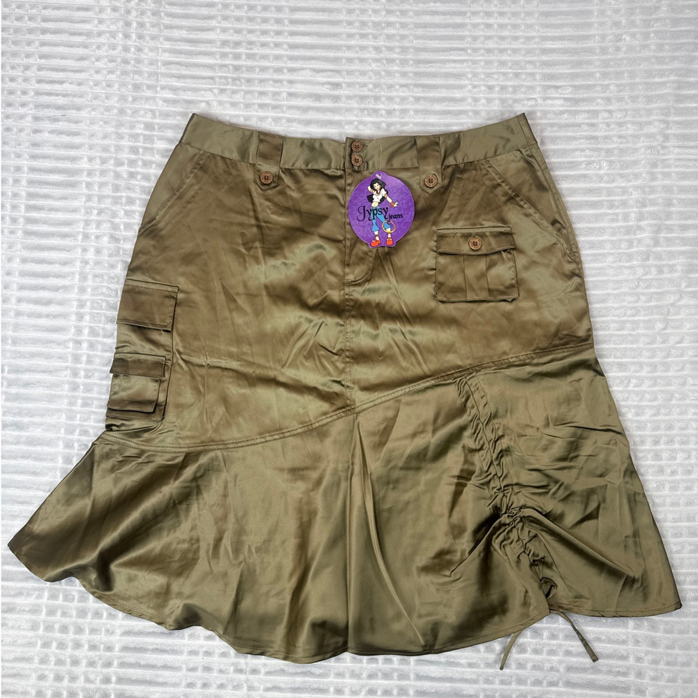 NWT Gypsy Jeans Womens Olive Streetwear Fusion Satin Y2K Mini Skirt Size 22 New